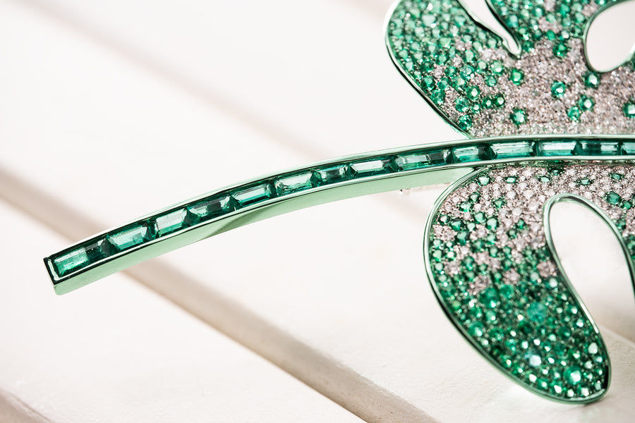 Natural Green Emerald & Diamond ''Monstera Leaf'' Brooch ''蓬萊蕉葉''綠寶石及鑽石胸針