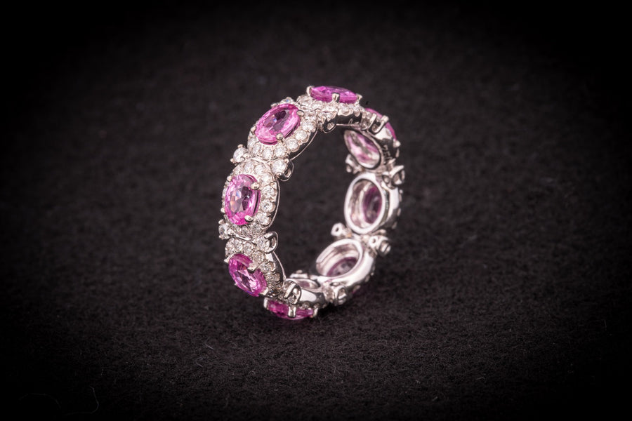 Natural Brilliant Cut Diamond & Pink Sapphire Ring 天然閃亮切割鑽石及粉紅剛玉戒指