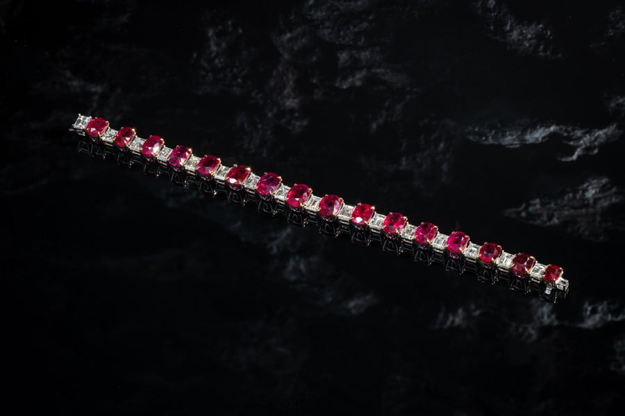 Important Unheated Burmese Ruby & Diamond Bracelet  貴重無燒緬甸紅寶石及鑽石手鍊