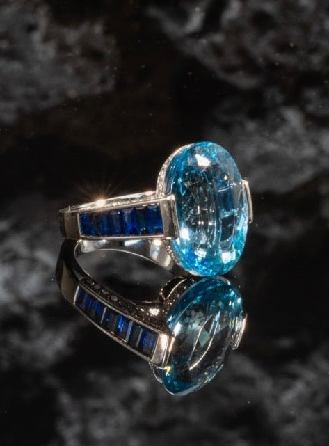 Santa Maria Aquamarine & Blue Sapphire & Diamond Ring  聖瑪麗亞海藍寶石, 藍寶石, 鑽石戒指