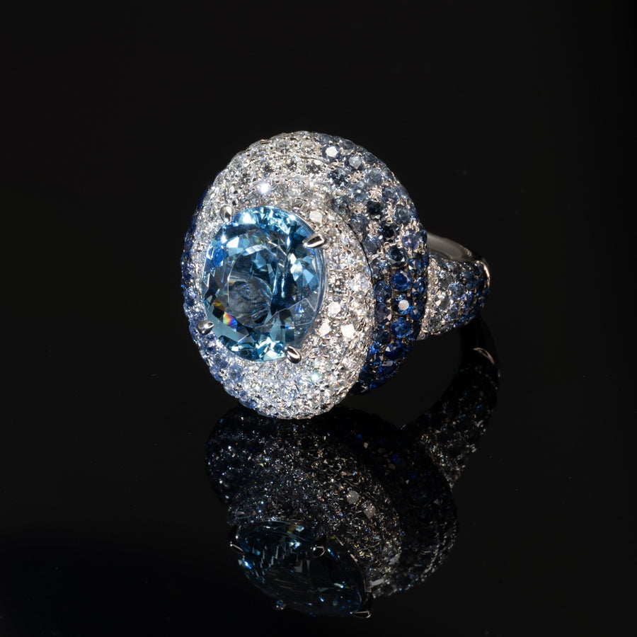 Santa Maria Aquamarine , Sapphire & Diamond Ring 海藍寶石 鑽石戒指