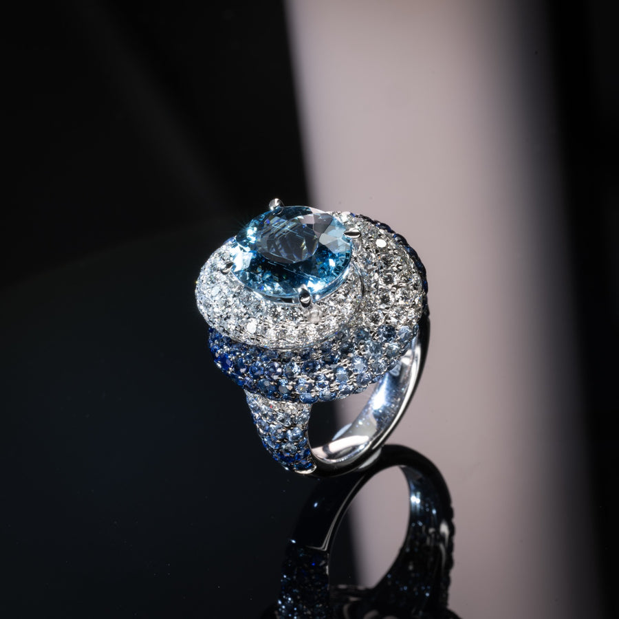 Santa Maria Aquamarine , Sapphire & Diamond Ring 海藍寶石 鑽石戒指