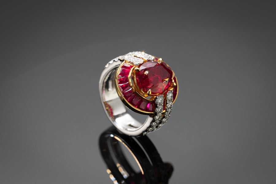 No-heated 5.20 carats Ruby in diamond & invisible setting 冇燒红寶石5.20 克拉及鑽石介指