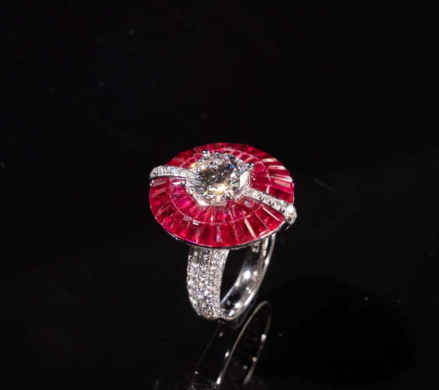Invisible Ruby Setting with Natural Ring Brilliant Cut Diamond Ring 隱密紅寶石鑲嵌鑽石戒指