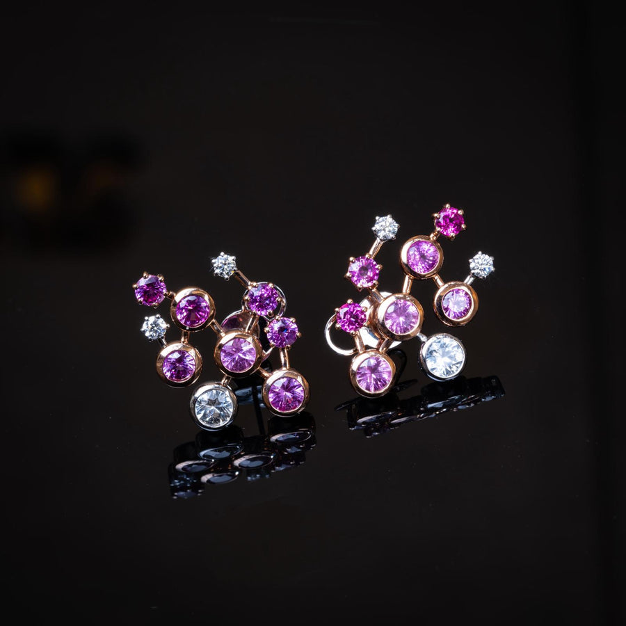 Natural Pink Sapphire and diamond Earrings in 18Karat Gold setting