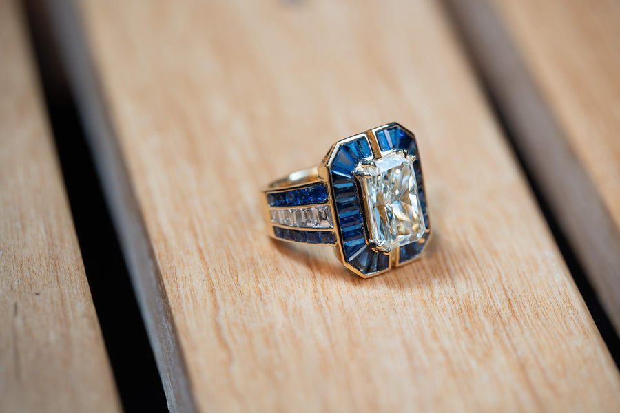 Natural Yellow Diamond and Blue Sapphire Setting 天然黃鑽石 藍寶石鑲嵌戒指