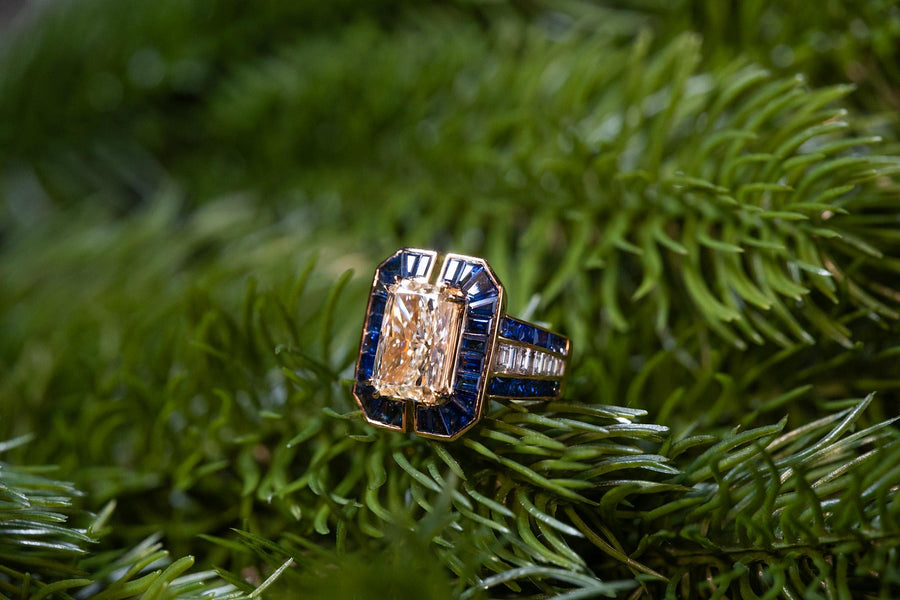 Natural Yellow Diamond and Blue Sapphire Setting 天然黃鑽石 藍寶石鑲嵌戒指