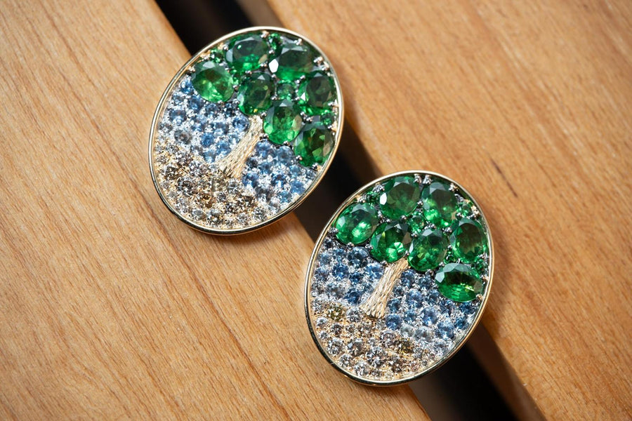'如詩似畫'寶石及鑽石耳環18K黃金  Pictorial Gem and Diamond Earrings in 18Karat Gold