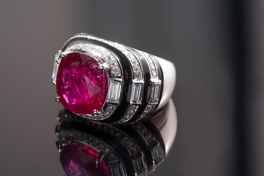 Cushion Rubellite , Diamond & Enamel Ring 碧璽 琺琅 鑽石戒指