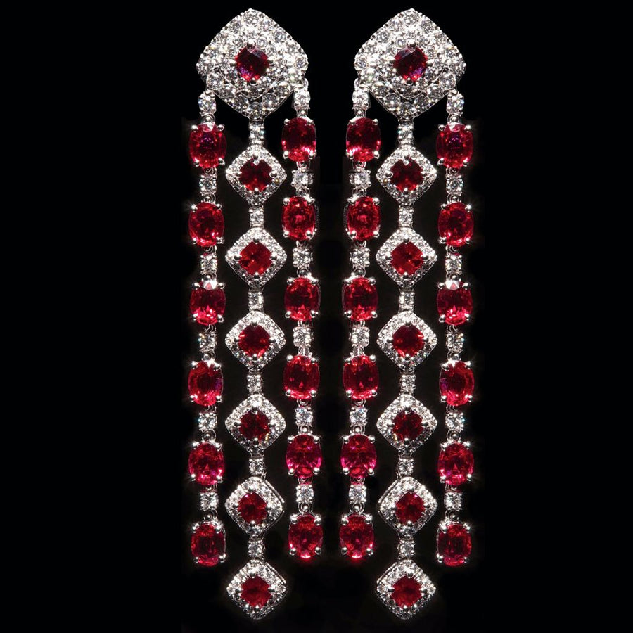 No-heated Ruby And  Diamond Drop Earrings 紅寶石和鑽石吊耳環