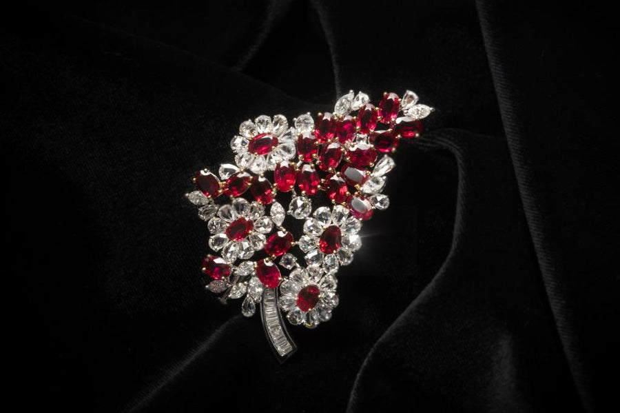 No-Heated Rubies & Rose cut Diamomd Brooch 無燒天然紅寶石及鑽石胸針