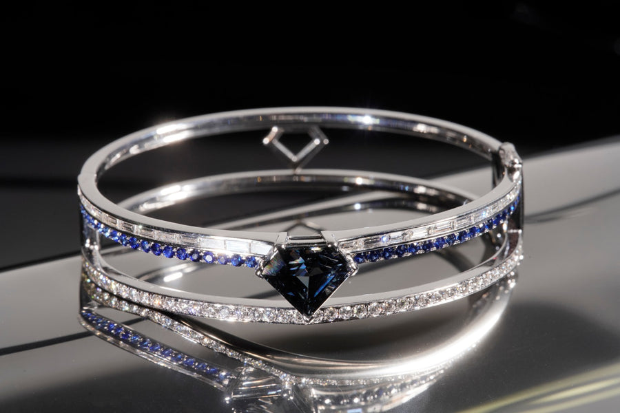 No-Heated Spinel , Blue Sapphire & Natural Diamonds Bangle