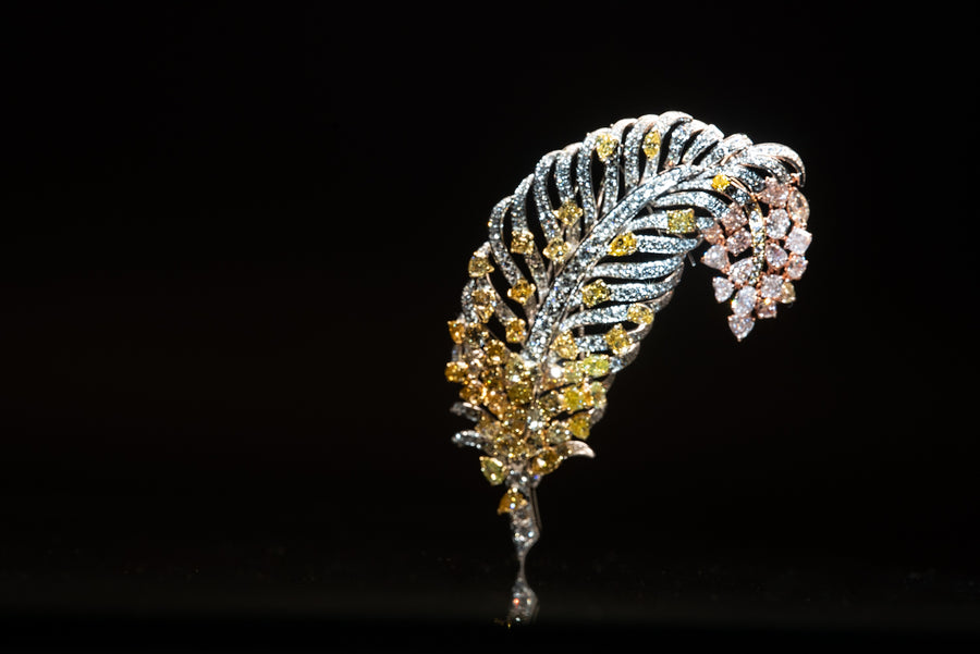 ''Feather'' Multi-Color Diamond Brooch ''羽毛'' 多色鑽石胸針