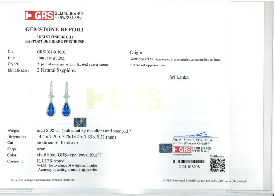 Pear Shape Sapphire & Diamond Earrings 梨形藍寶石配鑽石耳環