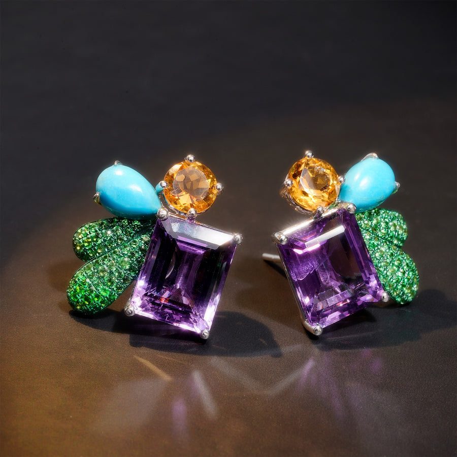 Colourful gem stone stud earrings  艷麗彩色半寶石耳環