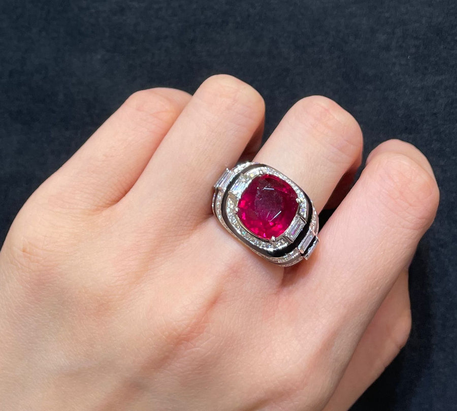 Cushion Rubellite , Diamond & Enamel Ring 碧璽 琺琅 鑽石戒指