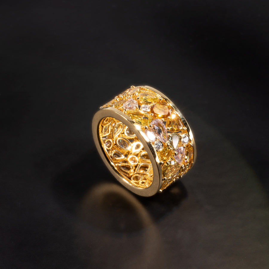 Fancy colour rose Cut diamond eternity Ring in 18Yellow Gold   18K黃金復古切割鑽石戒指