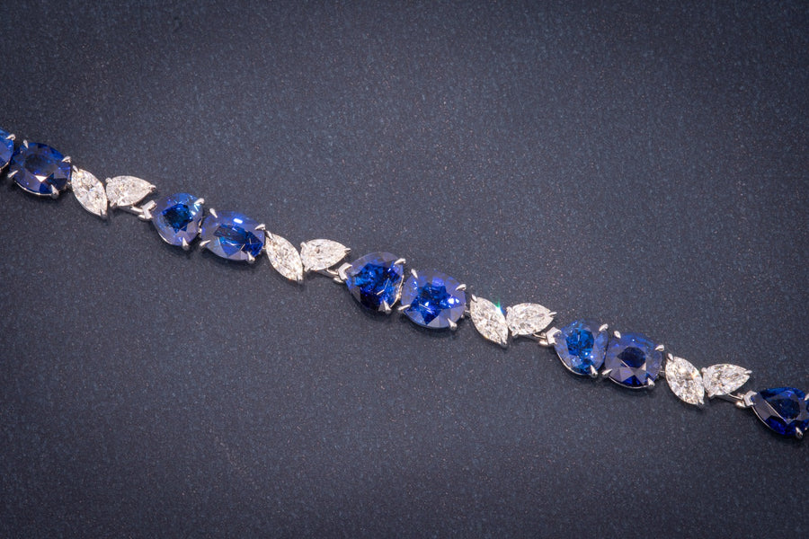 Brilliant Cut Blue Sapphire & Diamond Bracelet