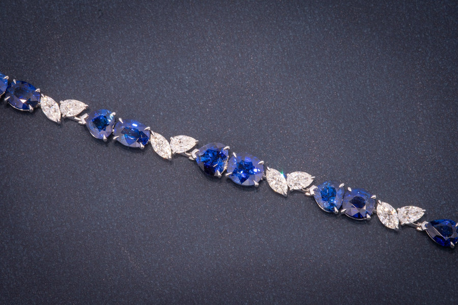 Brilliant Cut Blue Sapphire & Diamond Bracelet