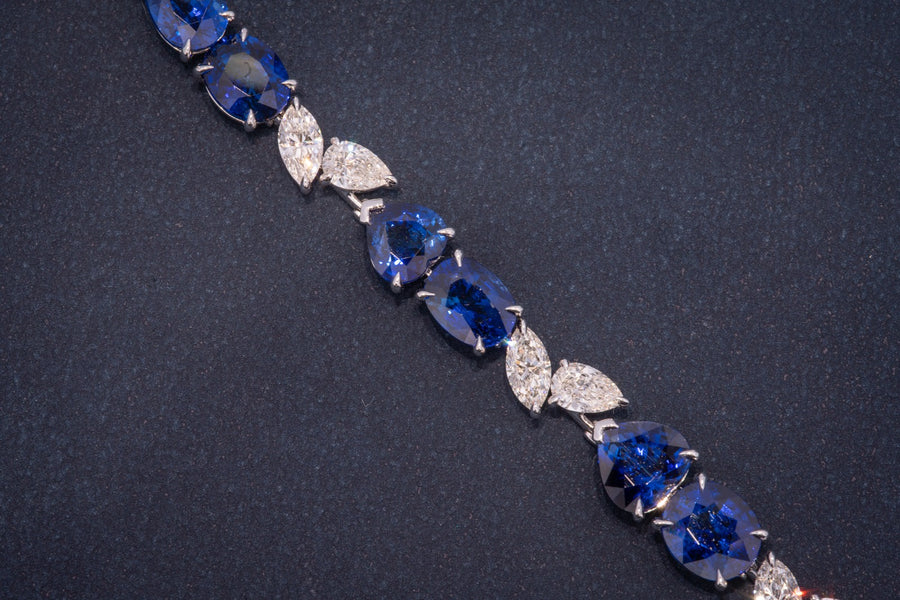 Brilliant Cut Blue Sapphire & Diamond Bracelet