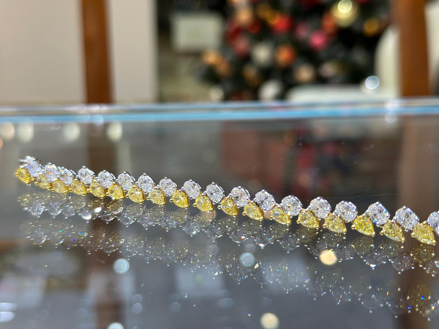 Fancy Yellow & Collection Color Pear Shape Brilliant Cut Diamond Bracelet