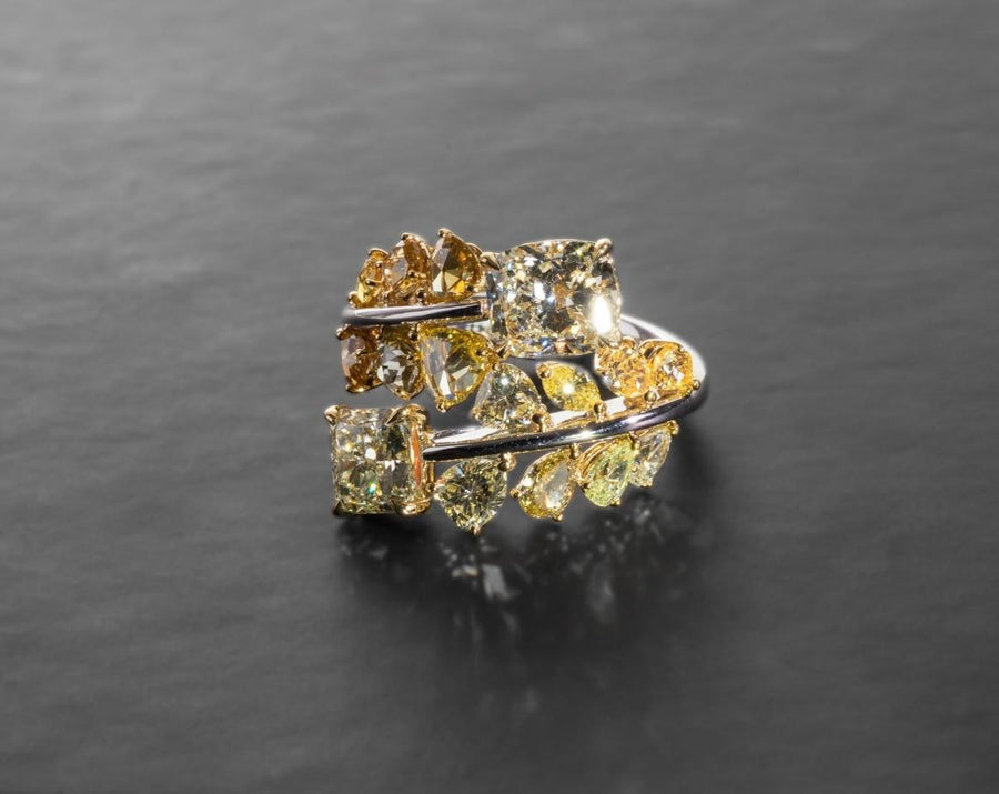 Fancy Yellow Brilliant & Rosecut Diamond Ring 香檳黃金色鑽石戒指